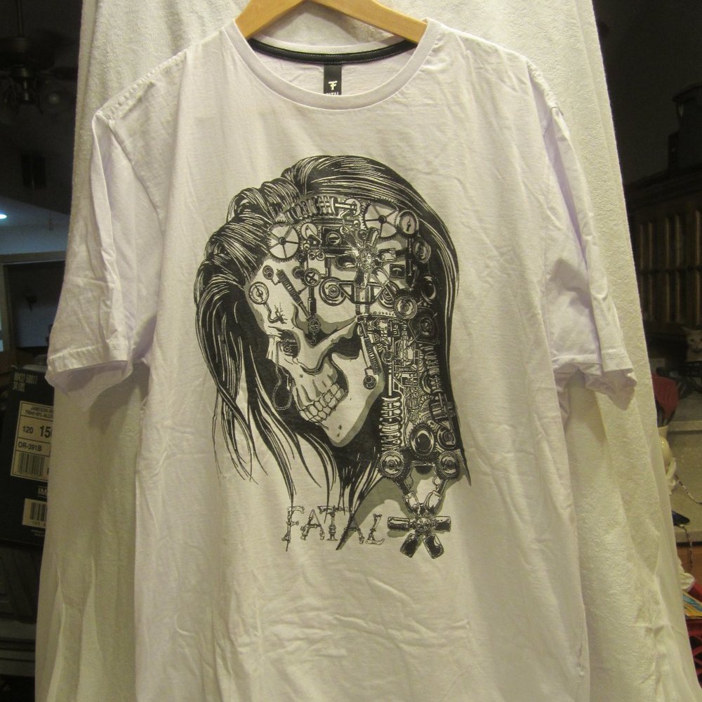 VTG GRAPHIC TEE, FATAL CLOTHES GRAPHIC T, SKULL & GEARS, LARGE